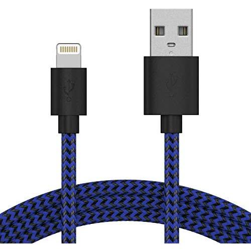 TalkWorks iPhone Charger Lightning Cable 6 ft Long Braided Heavy Duty Cord MFI Certified for Apple iPhone 12, 12 Pro/Max, 12 Mini, 11, 11 Pro/Max, XR, XS/Max, X, 8, 7, 6, 5, SE, iPad - Black/Blue