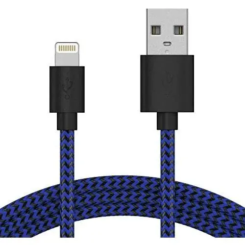 TalkWorks iPhone Charger Lightning Cable 6 ft Long Braided Heavy Duty Cord MFI Certified for Apple iPhone 12, 12 Pro/Max, 12 Mini, 11, 11 Pro/Max, XR, XS/Max, X, 8, 7, 6, 5, SE, iPad - Black/Blue TalkWorks iPhone Charger Lightning Cable 6 ft Long Braided Heavy Duty Cord MFI Certified for Apple iPhone 12, 12 Pro/Max, 12 Mini, 11, 11 Pro/Max, XR, XS/Max, X, 8, 7, 6, 5, SE, iPad - Black/Blue