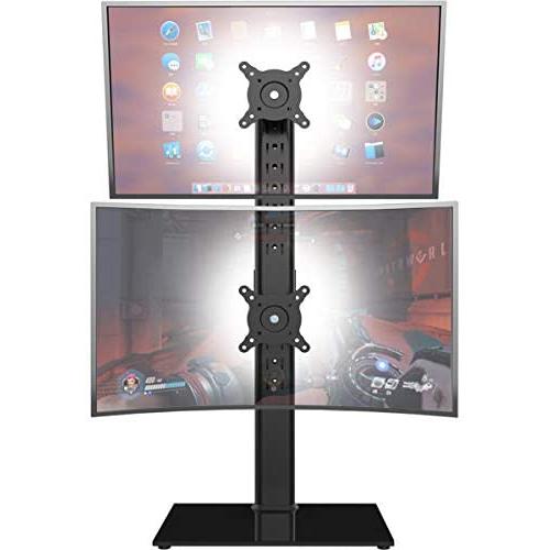 Dual Monitor Stand - Vertical Stack Screen Free-Standing Monitor Riser Fits Two 13 to 30 Inch Screen with Swivel, Tilt, Height Adjustable, Holds One (1) Screen up to 44Lbs HT05B-002