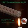 SUPERDANNY USB Surge Protector Power Strip Mountable Extension Cord Fire Proof Multiple Protection 5 Outlet 3 USB Port with Hook & Loop Fastener for iPhone iPad PC Home Office Travel Brown