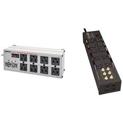 Tripp Lite Isobar 8 Outlet Surge Protector Power Strip, 12ft Cord, Right-Angle Plug & Isobar 10 Outlet Audio/Video Surge Protector Tel/Modem/Coax/Network 8ft Cord Right Angle Plug