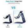 OMOTON C3 Cell Phone Stand for Desk, Larger and Exceptionally Stable, Adjustable Phone Cradle Holder with Bigger Body & Longer Arm, Compatible with iPhone, Tablets (7-10'') and More, Navy Blue