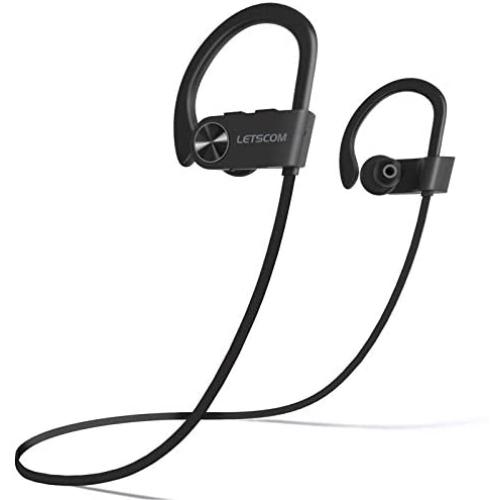 LETSCOM Bluetooth Headphones V5.0 IPX7 Waterproof, Wireless Sport Earphones, HiFi Bass Stereo Sweatproof Earbuds W/Mic, Noise Cancelling Headset for Workout, Running, Gym, 8 Hours Play time