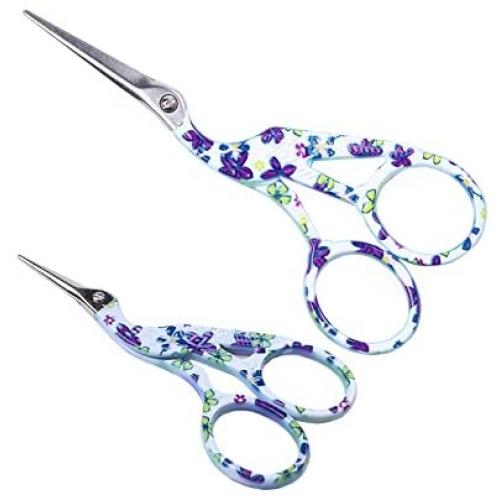 BIHRTC 2 Pairs Stainless Steel Sharp Tip Classic Stork Scissors Crane Design Sewing Scissors DIY Tools Dressmaker Shears Scissors for Embroidery, Craft, Needle Work, Art Work (3.6''-1pc+4.5''-1pc.)