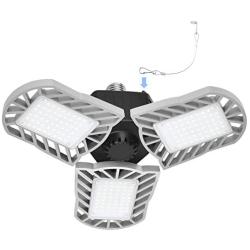 LED Garage Light - Bright Garage Ceiling Light Triple Light 6000K 6000LM E26 Deformable LED Shop Light with 3 Adjustable Aluminum Panels,Honesorn Garage Lamp for Warehouse (No Motion Activated)