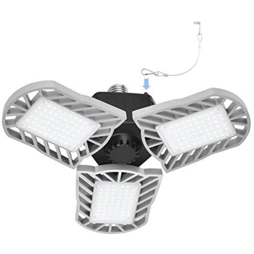 LED Garage Light - Bright Garage Ceiling Light Triple Light 6000K 6000LM E26 Deformable LED Shop Light with 3 Adjustable Aluminum Panels,Honesorn Garage Lamp for Warehouse (No Motion Activated)