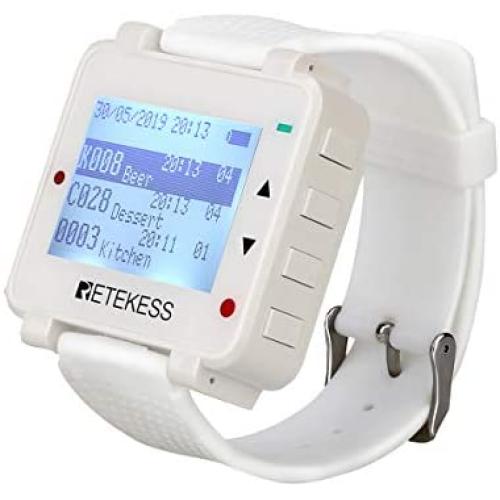 Retekess T128 Wireless Caregiver Pager,Long Distance Nursing Calling,Restaurant Pager System,USB Rechargeable Watch Pager for Elderly,Guset,Waiter