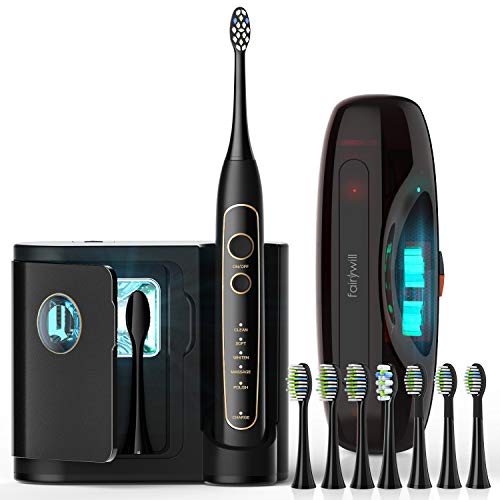Fairywill PRO Electric Toothbrush, Ultra-Sonic Power Whitening Toothbrush with 5 Modes, Wireless Charging and Smart Timer, 8 Brush Heads with A Chargeable Travel Case
