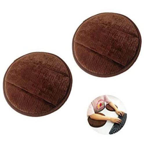 2Pcs Portable Round Computer Wrist Elbow Rest Pad, AUHOKY Upgraded Thickened Cotton Keyboard Elbow Pad, Premium Arm Support Mat for Office Table Desktop Working Gaming-Less Strain (9.8 Inch) (Brown)