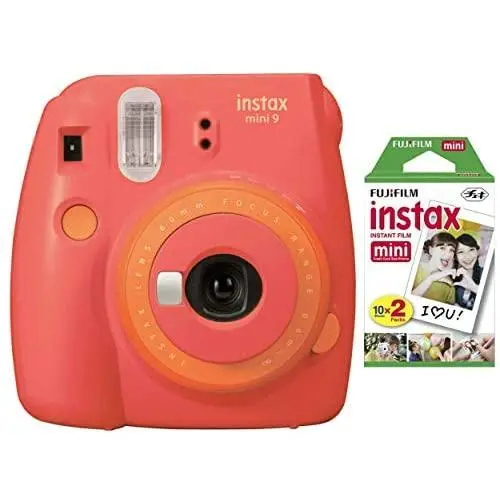 Fujifilm instax Mini Instant Camera (Coral Papaya) with Film Twin Pack Bundle (2 Items) (Fuji0513)