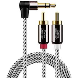 3.5mm to RCA Cable,CableCreation Angle 3.5mm Male to 2RCA Male Auxiliary Stereo Audio Y Splitter Gold-Plated for Smartphones, MP3, Tablets, Speakers,Home Theater,HDTV,1.6ft/0.5m