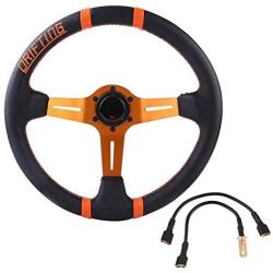 Bewinner 2 Color 350mm/14in Racing Steering Wheel, Universal Aluminum Frame Leather Car Steering Wheel with a Standard 6-Bolt Racing hub Adapter(Orange)