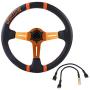 Bewinner 2 Color 350mm/14in Racing Steering Wheel, Universal Aluminum Frame Leather Car Steering Wheel with a Standard 6-Bolt Racing hub Adapter(Orange)
