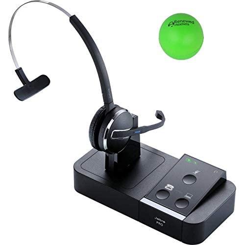 Jabra Pro 9450 Mono Flex Wireless Headset System Bundle with Renewed Headsets Stress Ball- Ear Hook NOT Included(Renewed)