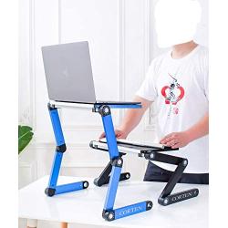 Ergonomic Portable Laptop Stand Table Desk Foldable Lap Tray for Bed Sofa Fully Adjustable Height and Angle Laptop Riser with USB Fans for Work from Home or Travel (Blue)