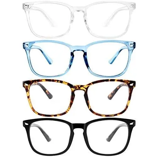 Blue Light Blocking Glasses - Blue Light Glasses for Teens/Women/Men, Blue Light Blocker Glasses Anti Eyestrain&UV/Reading/Gaming Glasses/Computer Glasses, Non Prescription Glasses(4 Pack)