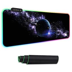 Large RGB Gaming Mouse Pad - Reawul 14 Modes Oversized Glowing Led Extended Mousepad, Anti-Slip Rubber Base and Waterproof Surface, Extra Large Soft Led Computer Keyboard Mouse Mat - 31.5 x 11.8in
