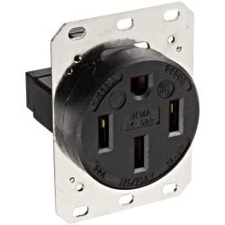 Straight Blade Devices, Receptacles, Flush Receptacle, Industrial Grade, 3-Pole 4-Wire Grounding, 50A 125/250V, 14-50R, Black, Single Pack