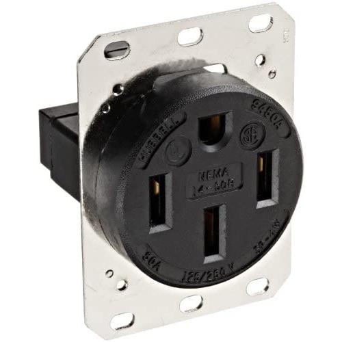 Straight Blade Devices, Receptacles, Flush Receptacle, Industrial Grade, 3-Pole 4-Wire Grounding, 50A 125/250V, 14-50R, Black, Single Pack