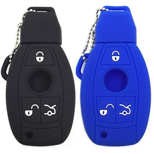 Ezzy Auto Black and Blue Silicone Rubber Key Fob Case Key Covers Key Jacket Skin Protectors fit for Mercedes Benz A B C E G R S Class