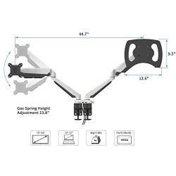 SHOPPINGALL Fully Adjustable Dual Gas Spring 2 in 1 Monitor & Laptop OR Dual Monitors Mount Stand with 2 Arms for 15''-32'' Monitors, Both Desk Clamp and Grommet Options Included - SA-GM224U+D15 (White)