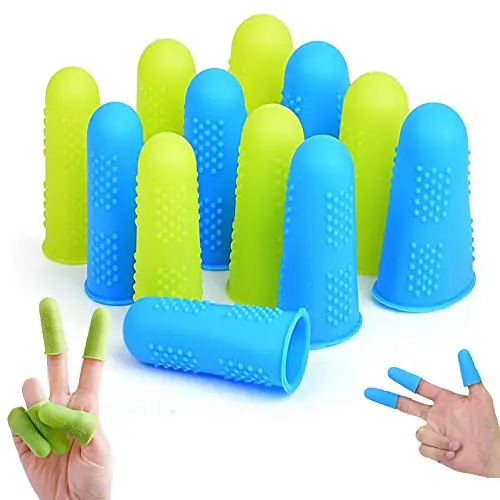 12PCS Finger Cots,Finger Protectors,Hot Gun Finger Gloves, for Glue, Crafts, Sewing, Electronic Repair, Honey Aadhesive, Inventory and Sorting Books (Green and Blue)
