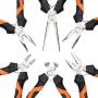 KENDO 6-Pieces Mini Pliers Set - Long, Bent, Needle Nose, Diagonal, End Cut, Combination - Spring Loaded Handle, 4.5 Inch - Mechanic, Craftsman Basic Tool Kit - Roll Up Carry Bag Included