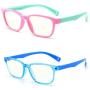 AHXLL Kids Blue Light Blocking Glasses 2 Pack, Anti Eyestrain & UV Protection, Computer Gaming TV Phone Glasses for Boys Girls Age 3-9 (Pink Green+ Transparent Blue)