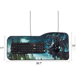 Gaming Mouse Pad Professional Curved Extended Size Large Computer Laptop Keyboard Desk Mat Waterproof Mousepad with Stitched Edges Anti Slip Rubber Base for School Office Home (Cool Illidan Stormrage)