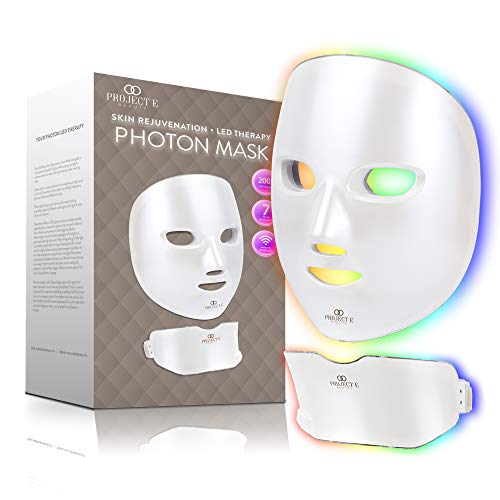 Project E Beauty Photon Skin Rejuvenation Face & Neck Mask | Wireless LED Photon Red Blue Green Therapy 7 Color Light Treatment Anti Aging Spot Removal Wrinkles Whitening Facial Skin Care Mask