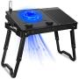 Laptop Desk, Laptop Table for Bed with Fan, Bed Desk for Laptop and Writing, with 4 Port USB Hub, Adjustable Light, Large Mouse Pad and Storage Box (Black)