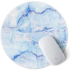 ITNRSIIET [20% Larger] Mouse Pad with Stitched Edge Premium-Textured Mouse Mat Waterproof Non-Slip Rubber Base Round Mousepad for Laptop PC Office 8.7×8.7×0.12 inches, Blue Art Marbling