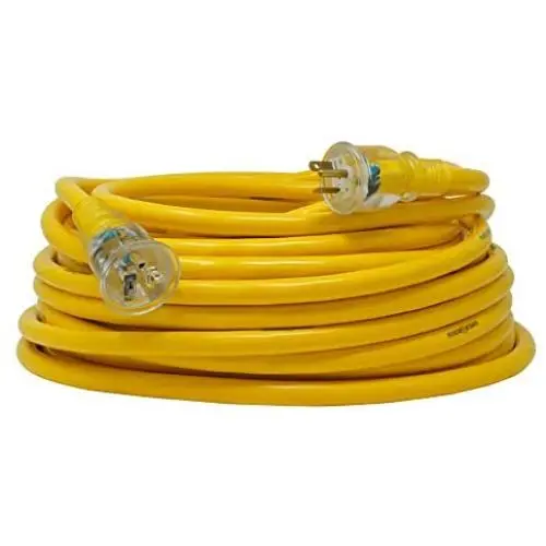 Yellow Jacket 2992 10/3 Extra Heavy-Duty 20-Amp Premium SJTW Contractor Extension Cord with Lighted T-Blade Plug, 100-Foot All Copper Wire Extension Cord, 20 Amps, 125 Volts, 2500 Watts, Yellow