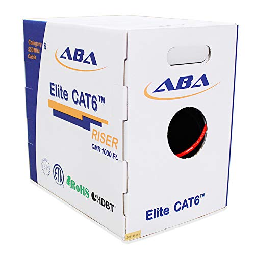 CAT6 Riser (CMR), Ethernet Cable 1000ft, No Spline, Unshielded Twisted Pair (UTP) 23AWG, Solid Pure Bare Copper, 550MHz, UL Certified, Easy to Pull (Reelex II) Box, Bulk Networking LAN Cable
