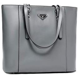 BOSTANTEN Women Briefcase Leather Laptop Tote Handbags 15.6 inch Computer Shoulder Bags Gray