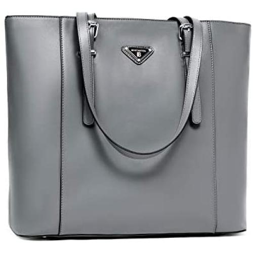 BOSTANTEN Women Briefcase Leather Laptop Tote Handbags 15.6 inch Computer Shoulder Bags Gray