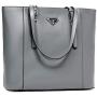 BOSTANTEN Women Briefcase Leather Laptop Tote Handbags 15.6 inch Computer Shoulder Bags Gray