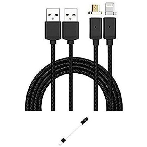 2 Pack CoolKo Newest Strongest Magnet 2.1 A, 5 Feet Black Magnetic Braided Cables Compatible for All A.pple Products & Micro USB Android Smart Phones & Tablets