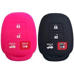 2Pcs Coolbestda 4buttons Key Fob Cover Skin Remote Case Keyless Entry Jacket Bag for Toyota Camry SE LE Avalon Corolla RAV4 Venza Highlander Sequoia HYQ12BDM Rose Black