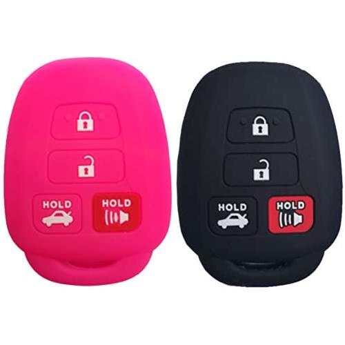 2Pcs Coolbestda 4buttons Key Fob Cover Skin Remote Case Keyless Entry Jacket Bag for Toyota Camry SE LE Avalon Corolla RAV4 Venza Highlander Sequoia HYQ12BDM Rose Black