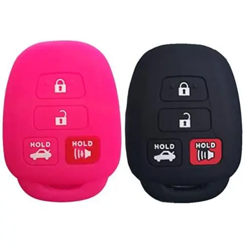 2Pcs Coolbestda 4buttons Key Fob Cover Skin Remote Case Keyless Entry Jacket Bag for Toyota Camry SE LE Avalon Corolla RAV4 Venza Highlander Sequoia HYQ12BDM Rose Black