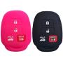 2Pcs Coolbestda 4buttons Key Fob Cover Skin Remote Case Keyless Entry Jacket Bag for Toyota Camry SE LE Avalon Corolla RAV4 Venza Highlander Sequoia HYQ12BDM Rose Black