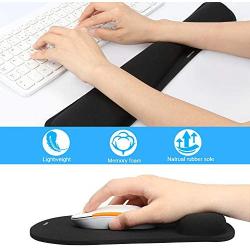 TeckNet Keyboard Wrist Rest and Mouse Pad with Wrist Support, Memory Foam Set for Computer/Laptop/Mac, Lightweight for Easy Typing & Pain Relief Ergonomic Mousepad (Black)