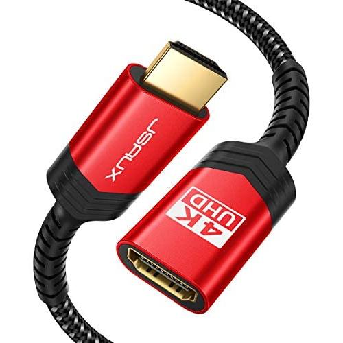 HDMI Extension Cable 3.3FT, JSAUX 4K High Speed HDMI Extender Cord Male to Female (4K 60Hz HDR HDCP 2.2), Compatible with Roku/Chromecast Streaming Stick, Blu-ray Player, HDTV, Laptop, PC - Red