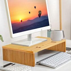 16 inch Computer Monitor Riser Stand - Desk Storage Organizer for Home and Office Computer Desk Laptop Cellphone Printer Stand Desktop Container (Bamboo)