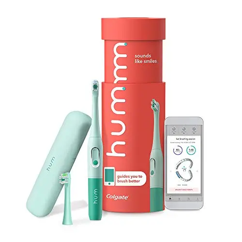 hum by Colgate Smart Battery Toothbrush Kit, Sonic Toothbrush with Travel Case and Replacement Head, Teal
