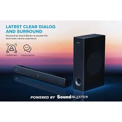 Creative Stage V2 2.1 Soundbar with Subwoofer, Clear Dialog and Surround by Sound Blaster, Bluetooth 5.0, TV ARC, Optical, and USB Audio, Wall Mountable, Adjustable Bass and Treble, for TV