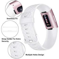 Pack 3 Silicone Bands Compatible for Fitbit Charge 4 / Fitbit Charge 3 / Charge 3 SE Replacement Wristbands for Women Men Small Large(Without Tracker) (Small: for 5.5''-7.1'' Wrists, Black+White+Grey)