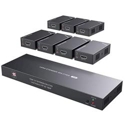 HDMI Extender Splitter 1x7 1080P@60Hz Over Cat 5E/6/7 Ethernet Cable 50m (164ft) Support HDMI loopout EDID Copy POC Function (1 in 7 Out)