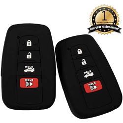 Lcyam 2Pcs Black Soft Material Silicone 4 Buttons Key Fob Cover Case Fits for 2019 2020 2021 Toyota RAV4 XLE Camry Hybrid XSE Corolla Avalon Smart Key